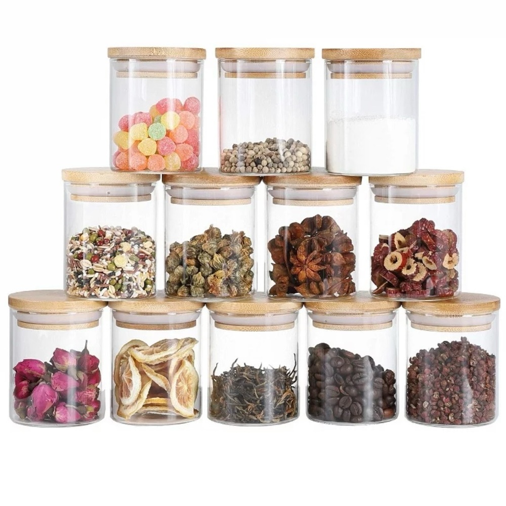 Set of 12 Spice Jars with Bamboo Lids